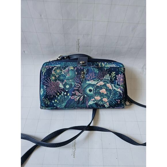 Sakroots Crossbody Wallet – Navy Blue – Multicolor Floral Print – Zip Around - Picture 1 of 4